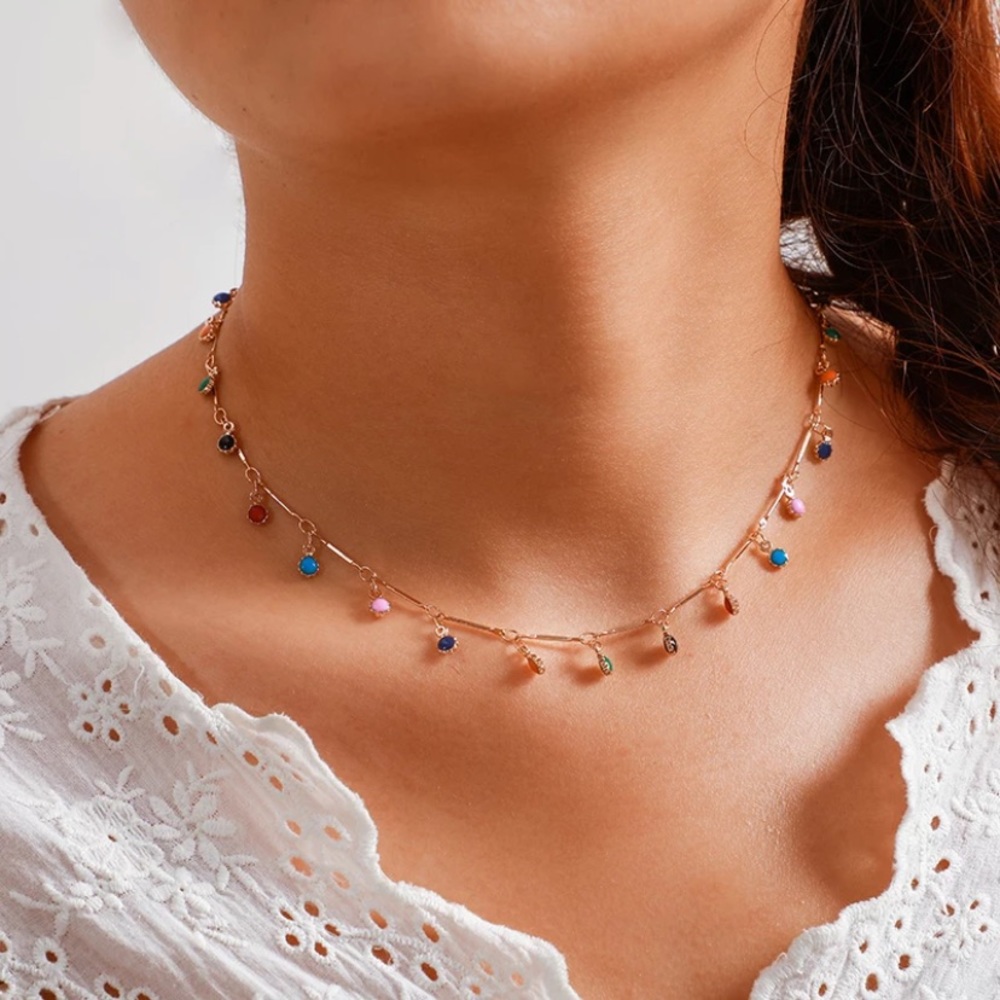 Bohemian Multicolor Gold Necklace Choker - Picture 3 of 4